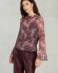 Plum Champagne Long Sleeve Lace Top