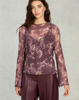 Plum Champagne Long Sleeve Lace Top