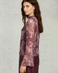 Plum Champagne Long Sleeve Lace Top