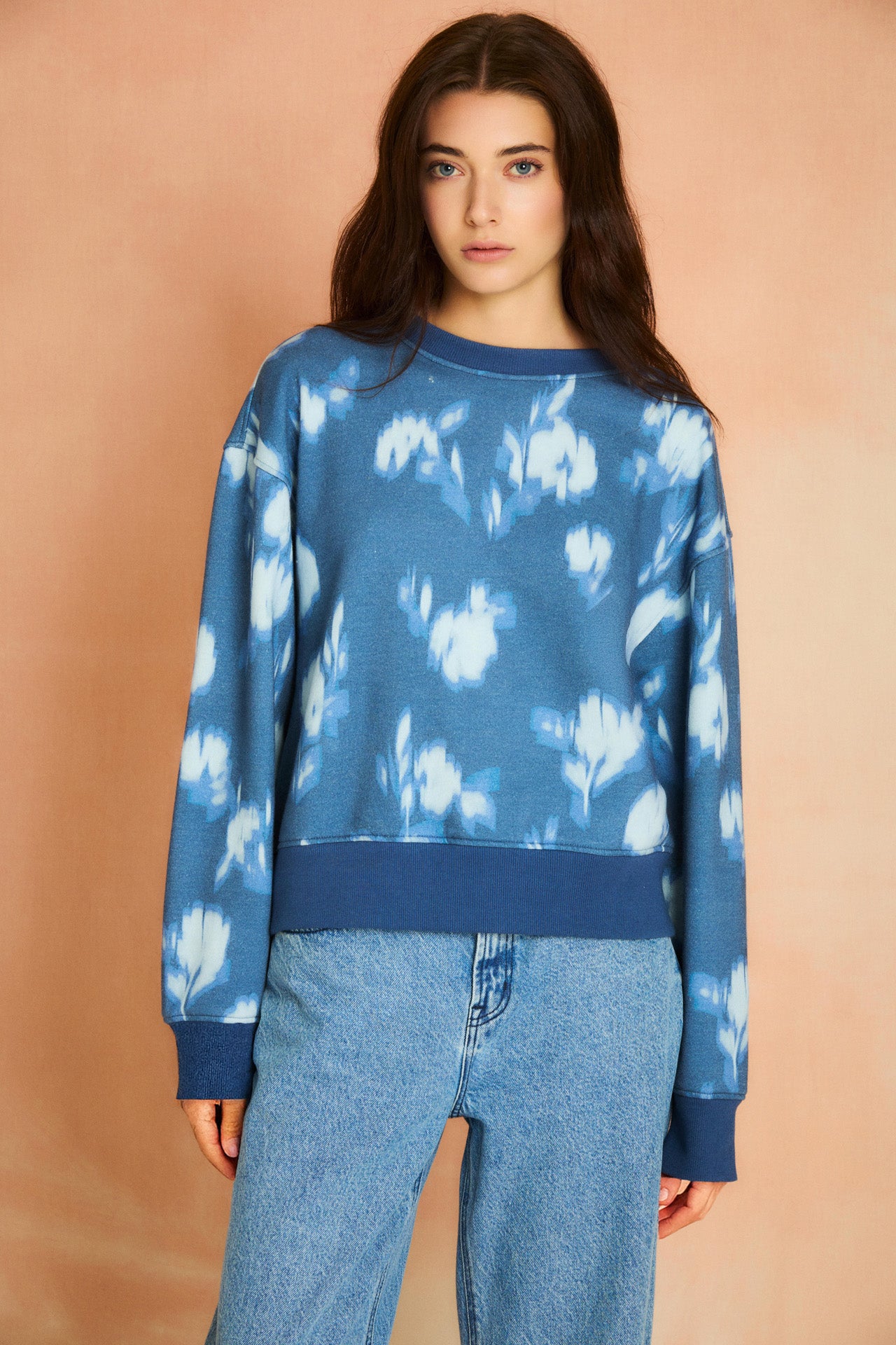 Cadet Blue Classic Printed Sweatshirt