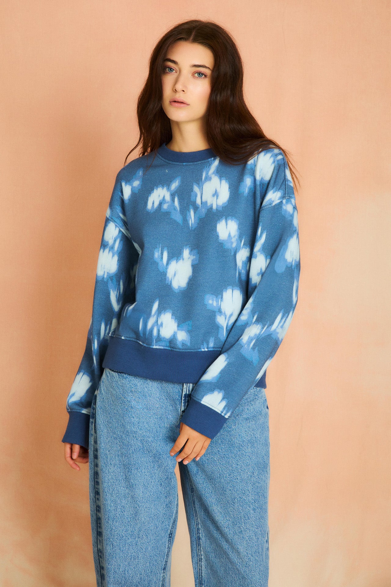 Cadet Blue Classic Printed Sweatshirt