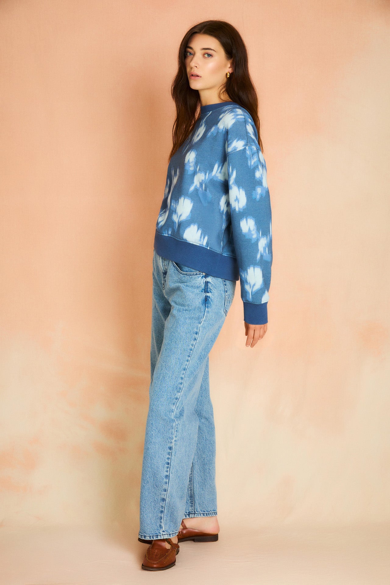 Cadet Blue Classic Printed Sweatshirt