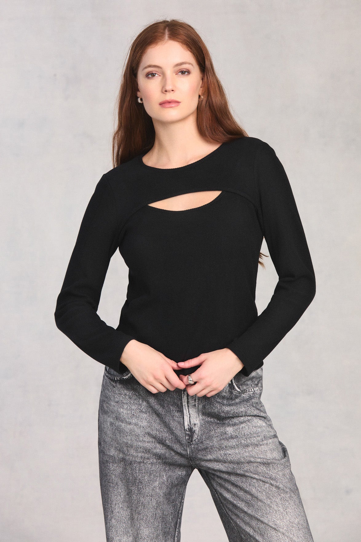 Black Long Sleeve Keyhole Top