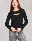 Black Long Sleeve Keyhole Top