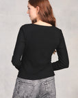 Black Long Sleeve Keyhole Top