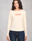Cream Long Sleeve Keyhole Top
