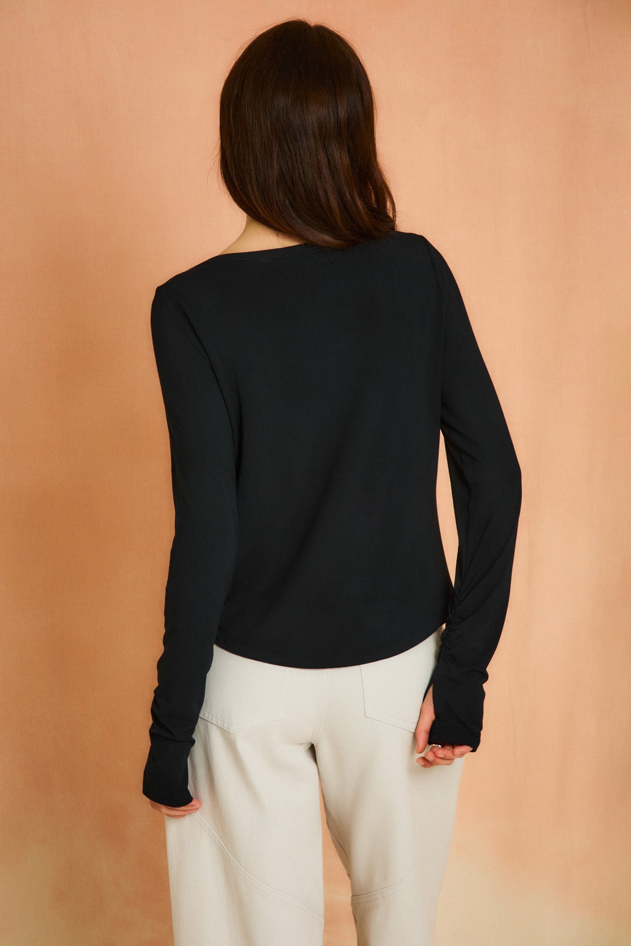Black Long Sleeve Boat Neck Top
