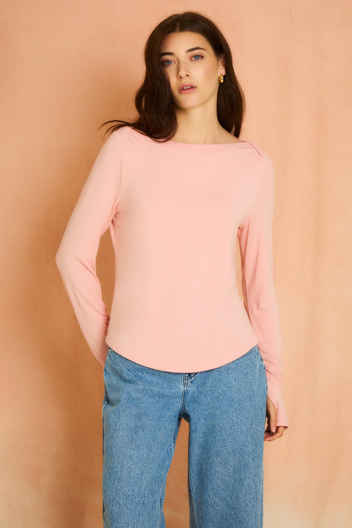Blush Long Sleeve Boat Neck Top