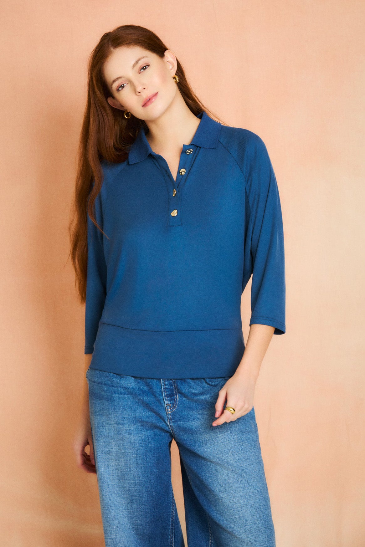 Cadet Blue Dolman Sleeve Polo