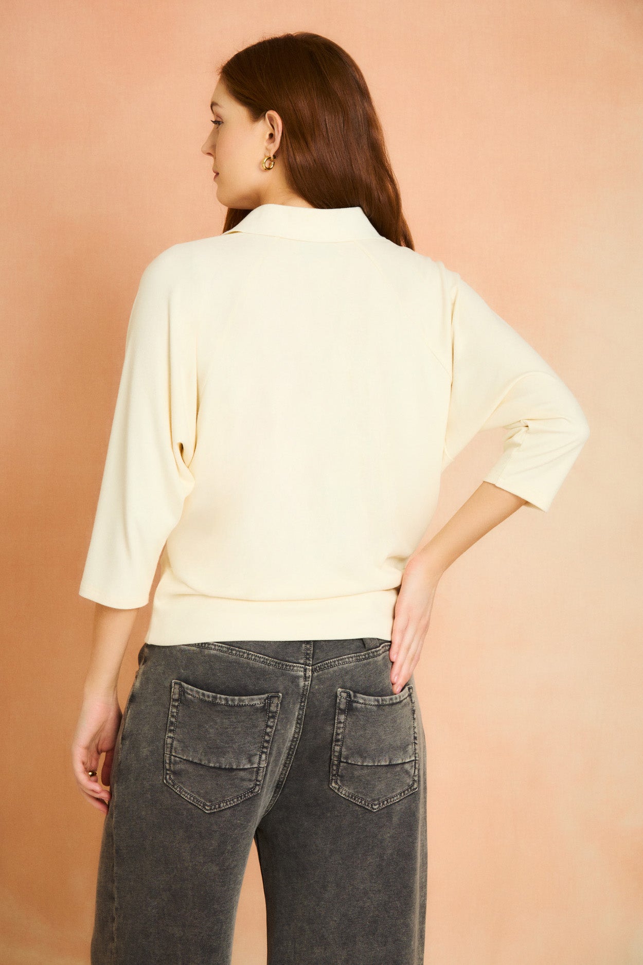 Cream Dolman Sleeve Polo
