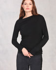 Black Long Sleeve Boat Neck Top
