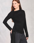 Black Long Sleeve Boat Neck Top
