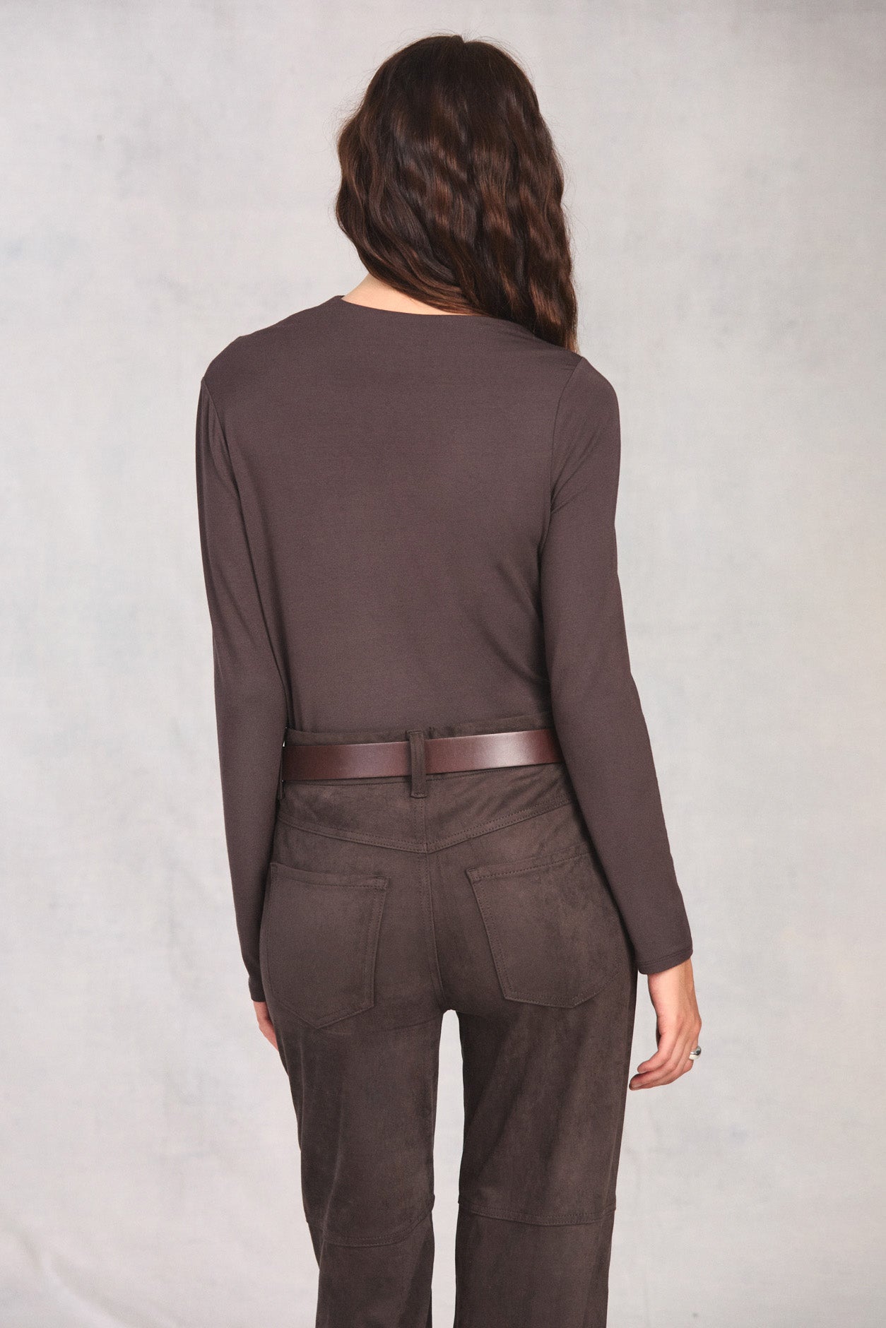 Coffee Long Sleeve Boat Neck Top
