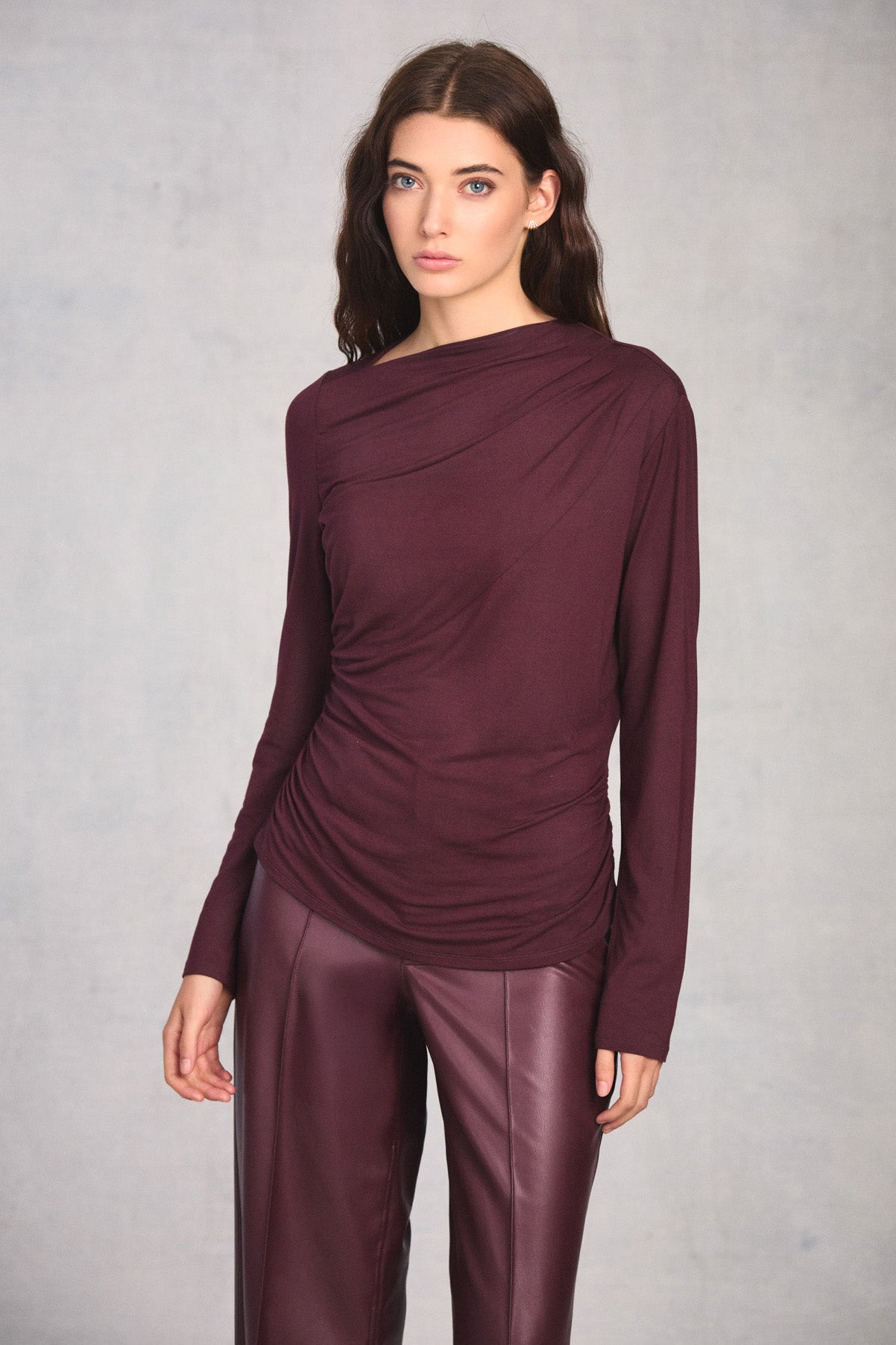 Plum Long Sleeve Boat Neck Top

