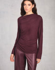 Plum Long Sleeve Boat Neck Top
