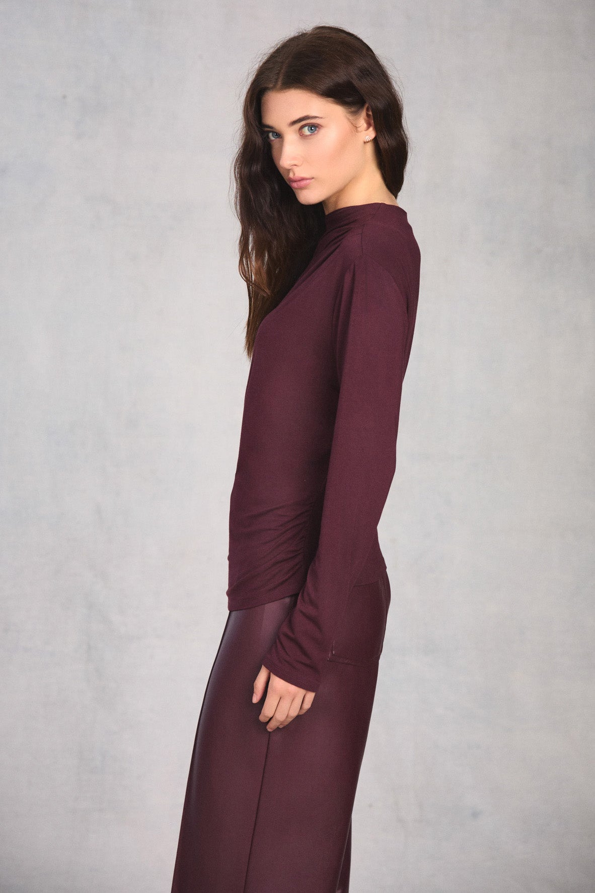 Plum Long Sleeve Boat Neck Top
