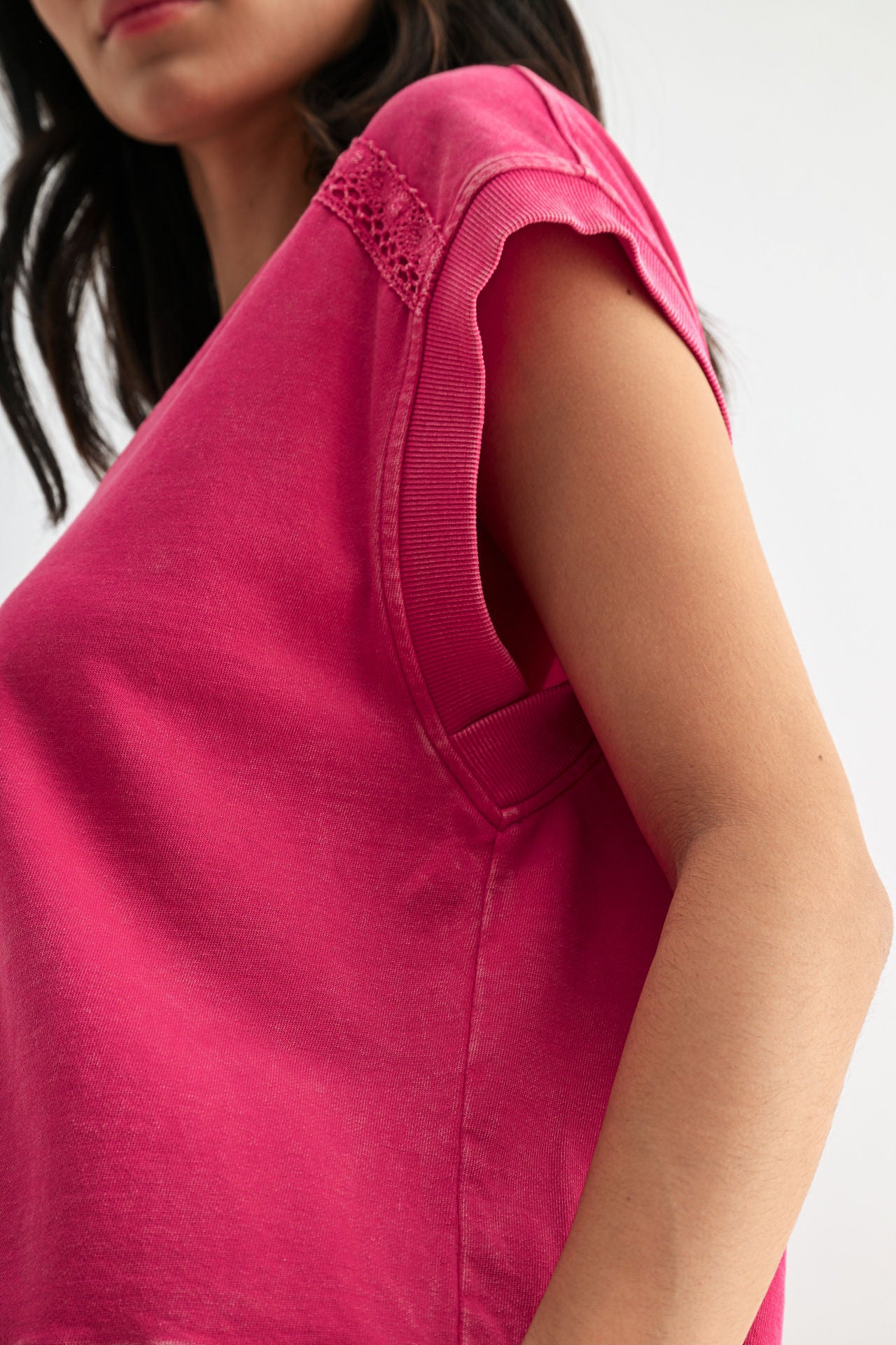 Bright Rose Crochet Detail Muscle Tee