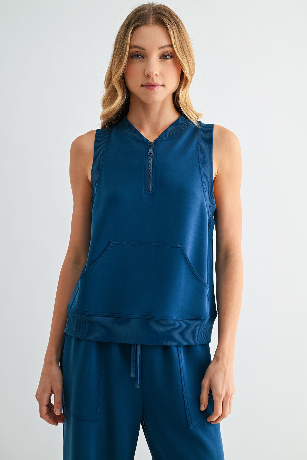 Blue Opal Sleeveless Half Zip Sweatshirt