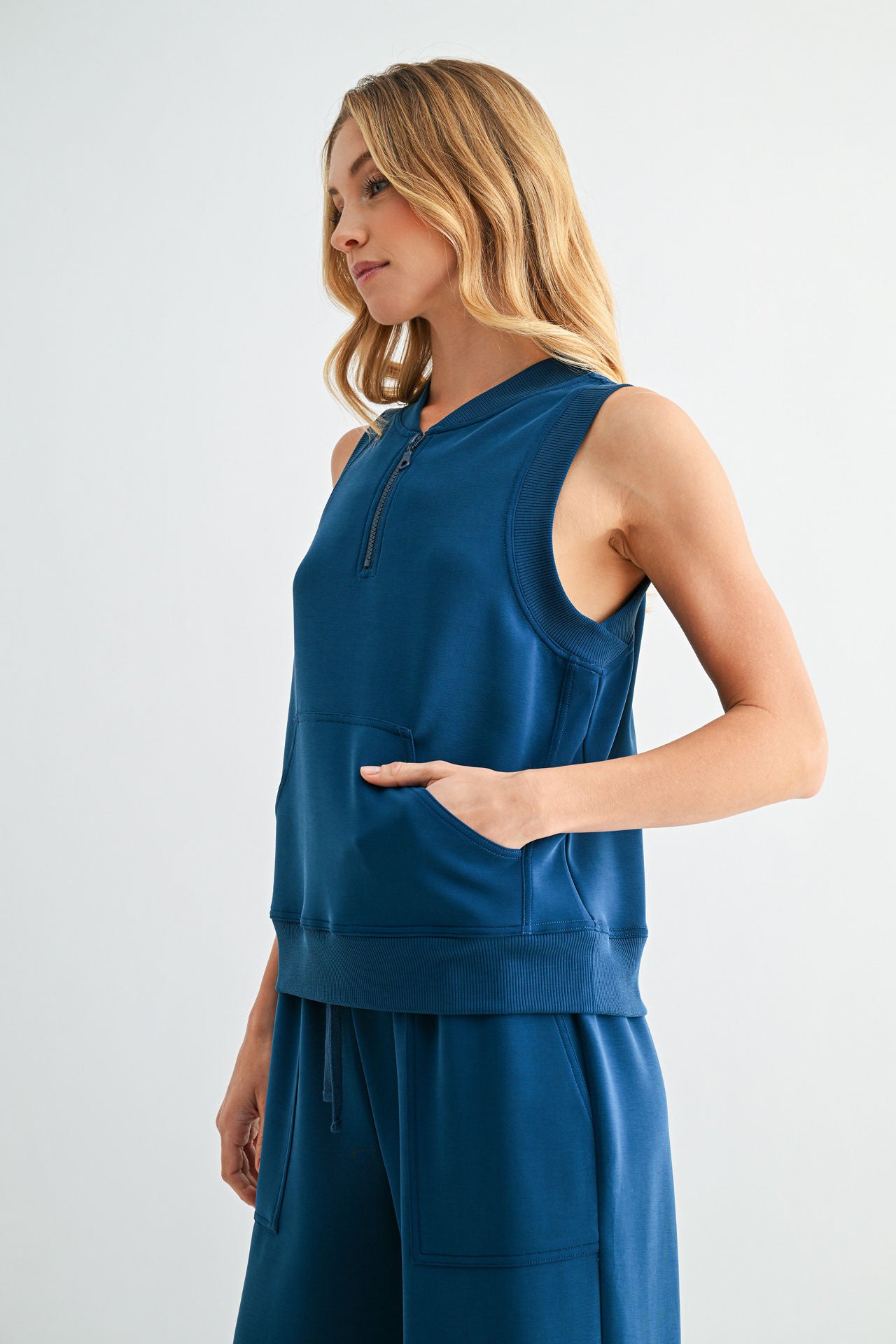 Blue Opal Sleeveless Half Zip Sweatshirt