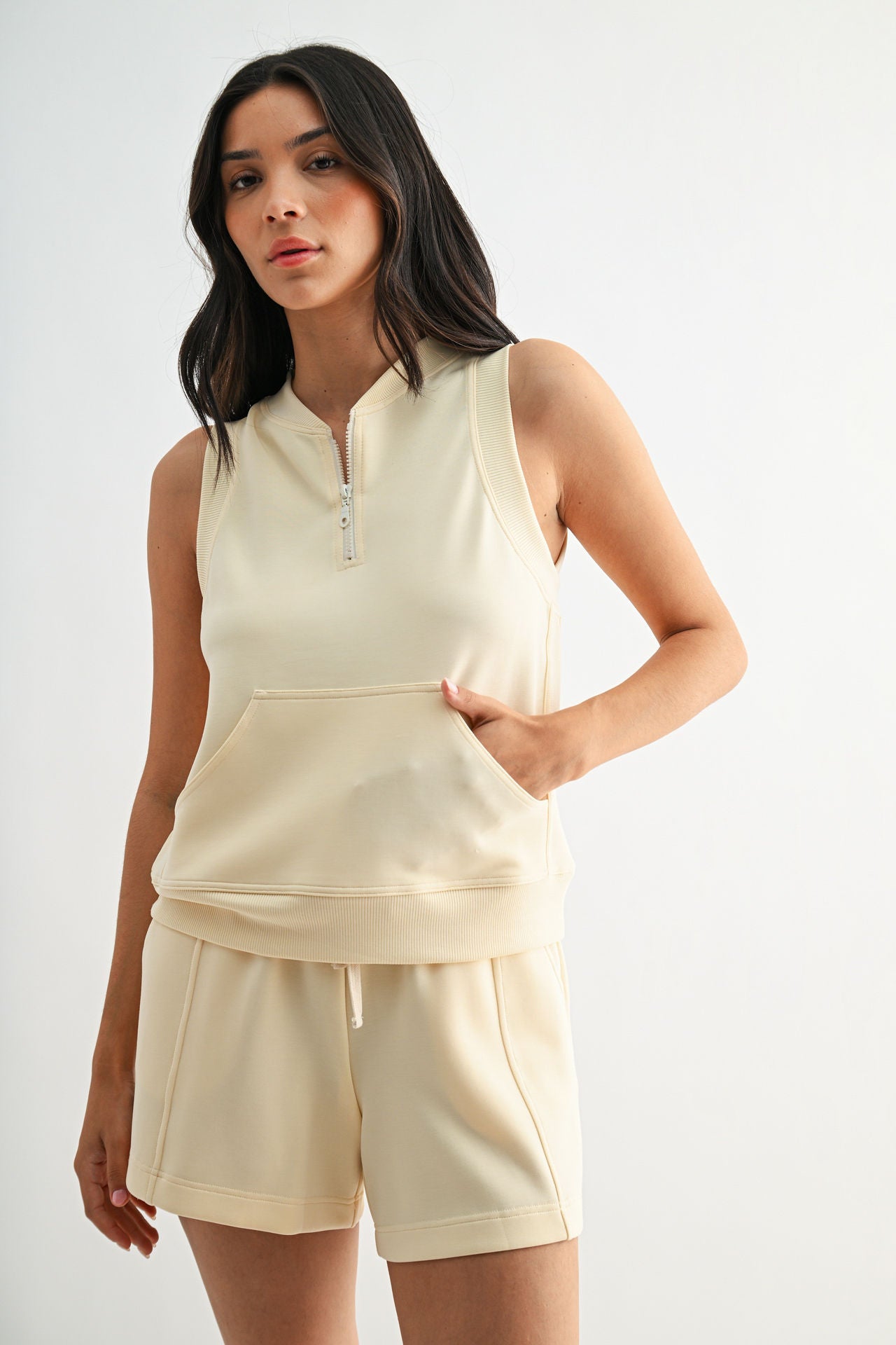 Pearl Sleeveless Half Zip Sweatshirt