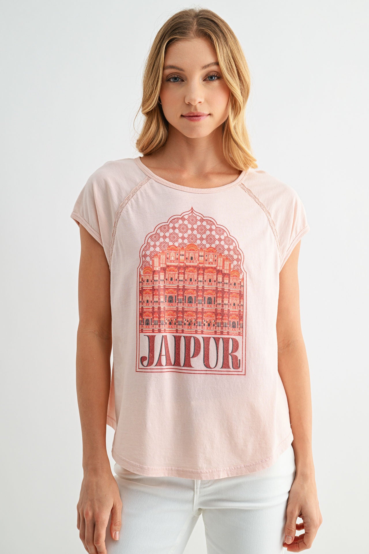 Pink Raglan Sleeve Graphic Tee