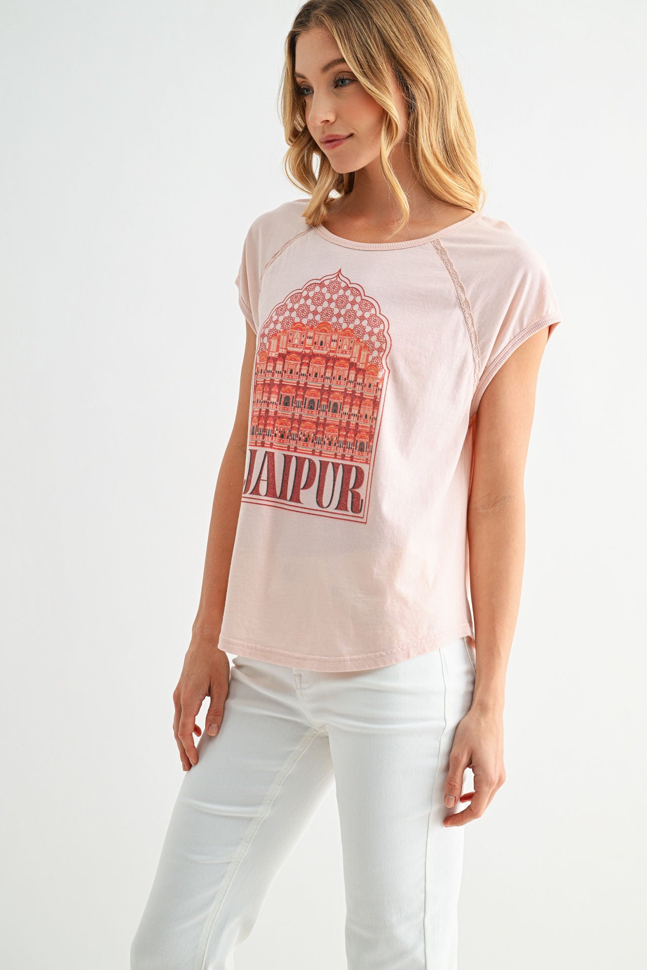 Pink Raglan Sleeve Graphic Tee