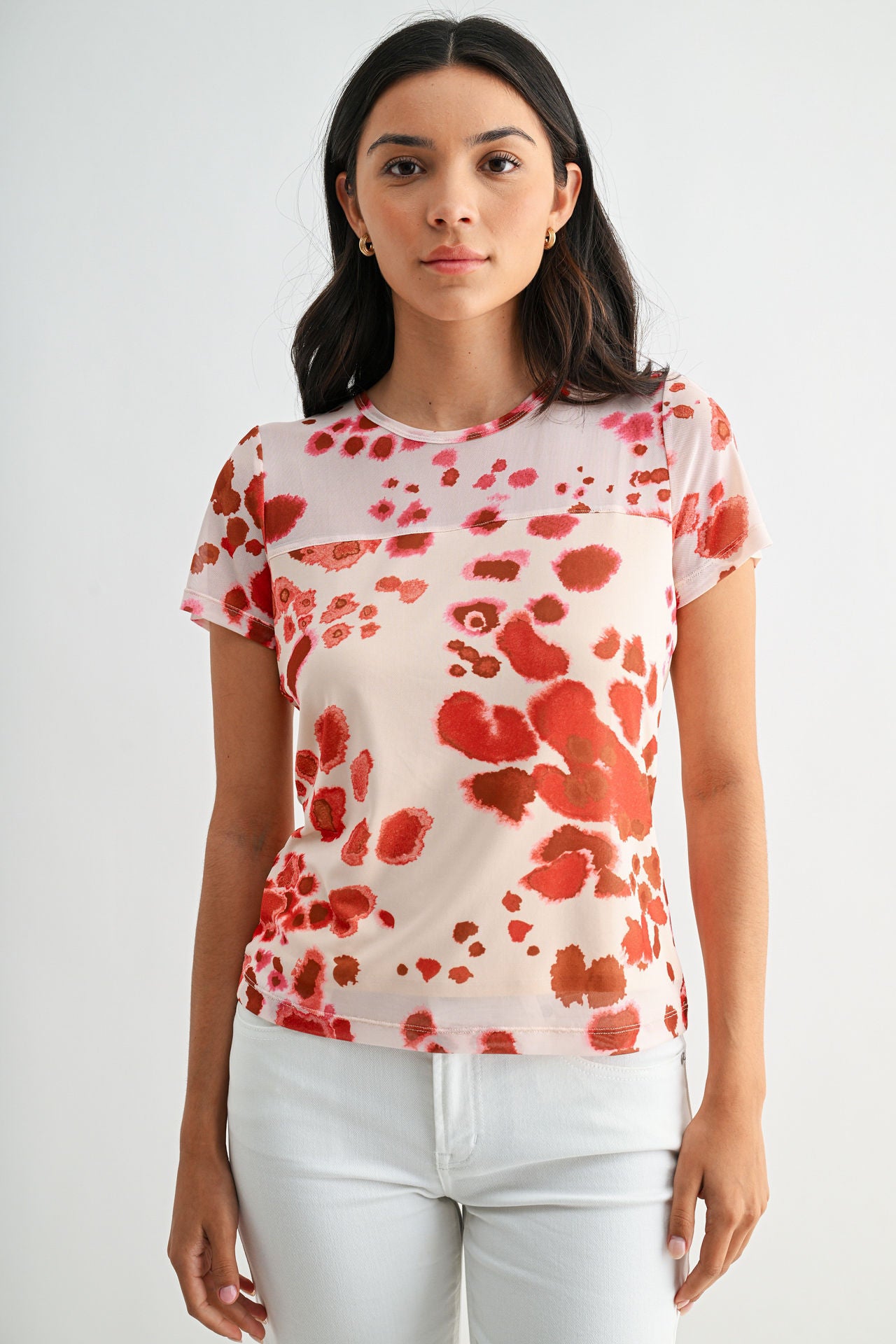 Pink Multi Print Short Sleeve Mesh Tee