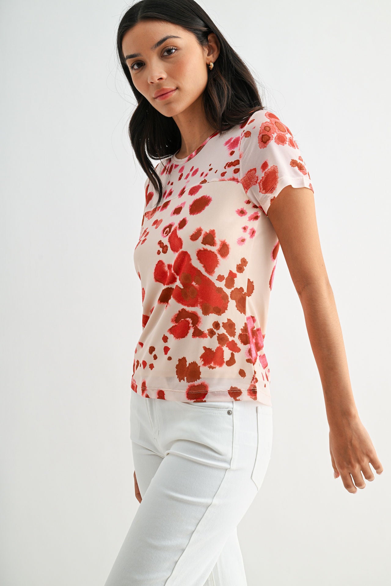 Pink Multi Print Short Sleeve Mesh Tee