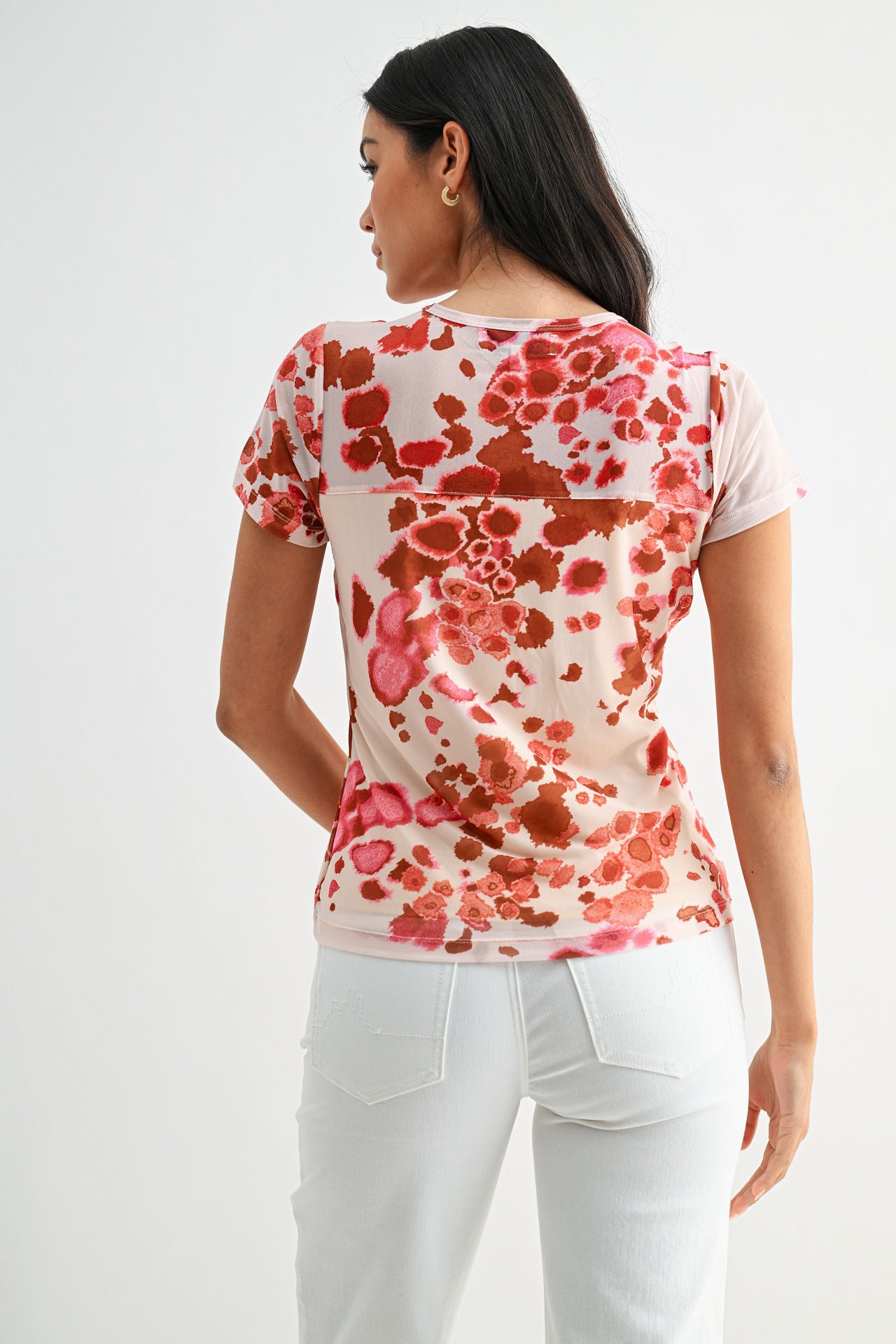 Pink Multi Print Short Sleeve Mesh Tee