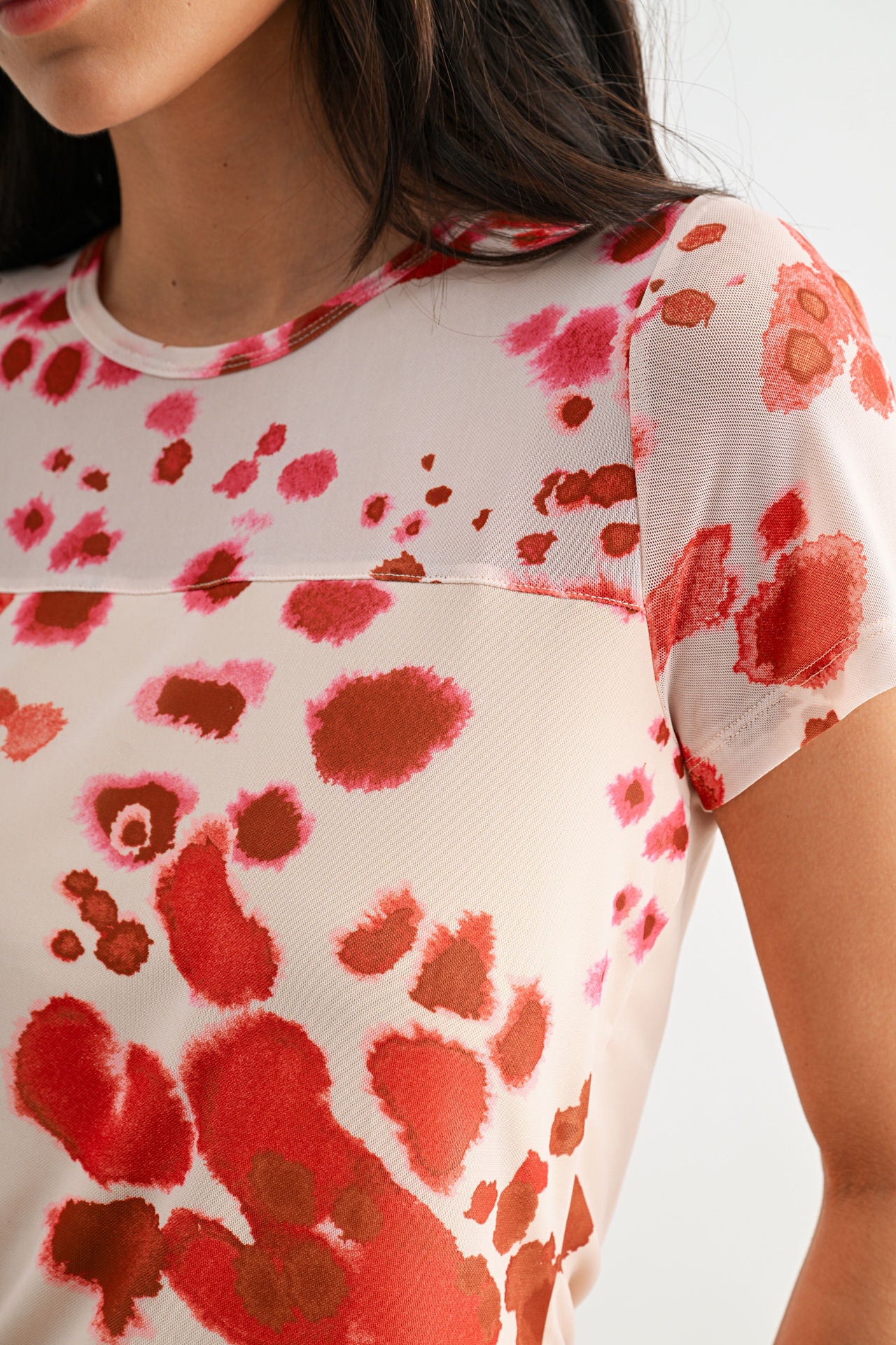 Pink Multi Print Short Sleeve Mesh Tee