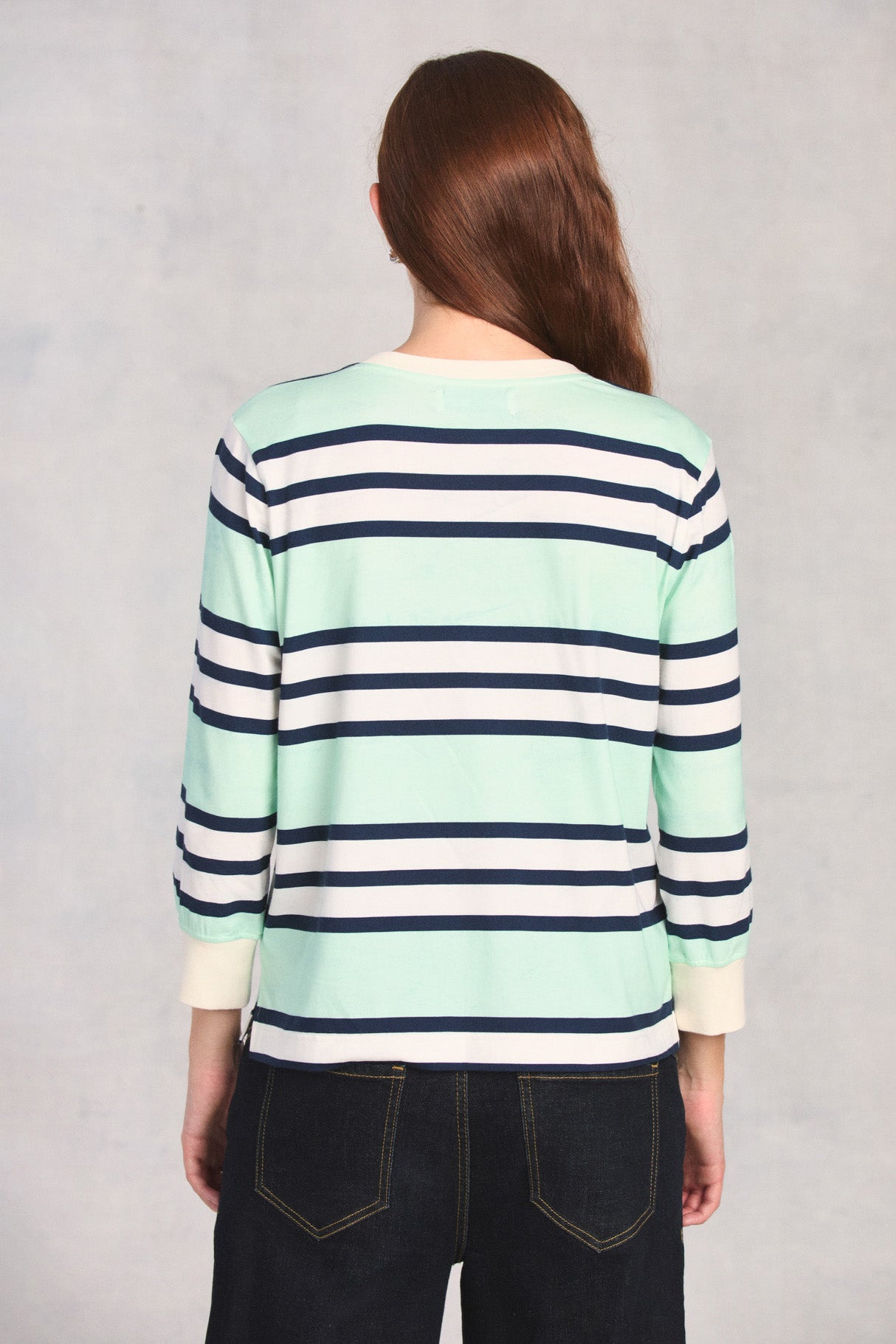 Mint 3/4 Sleeve Striped Knit Top
