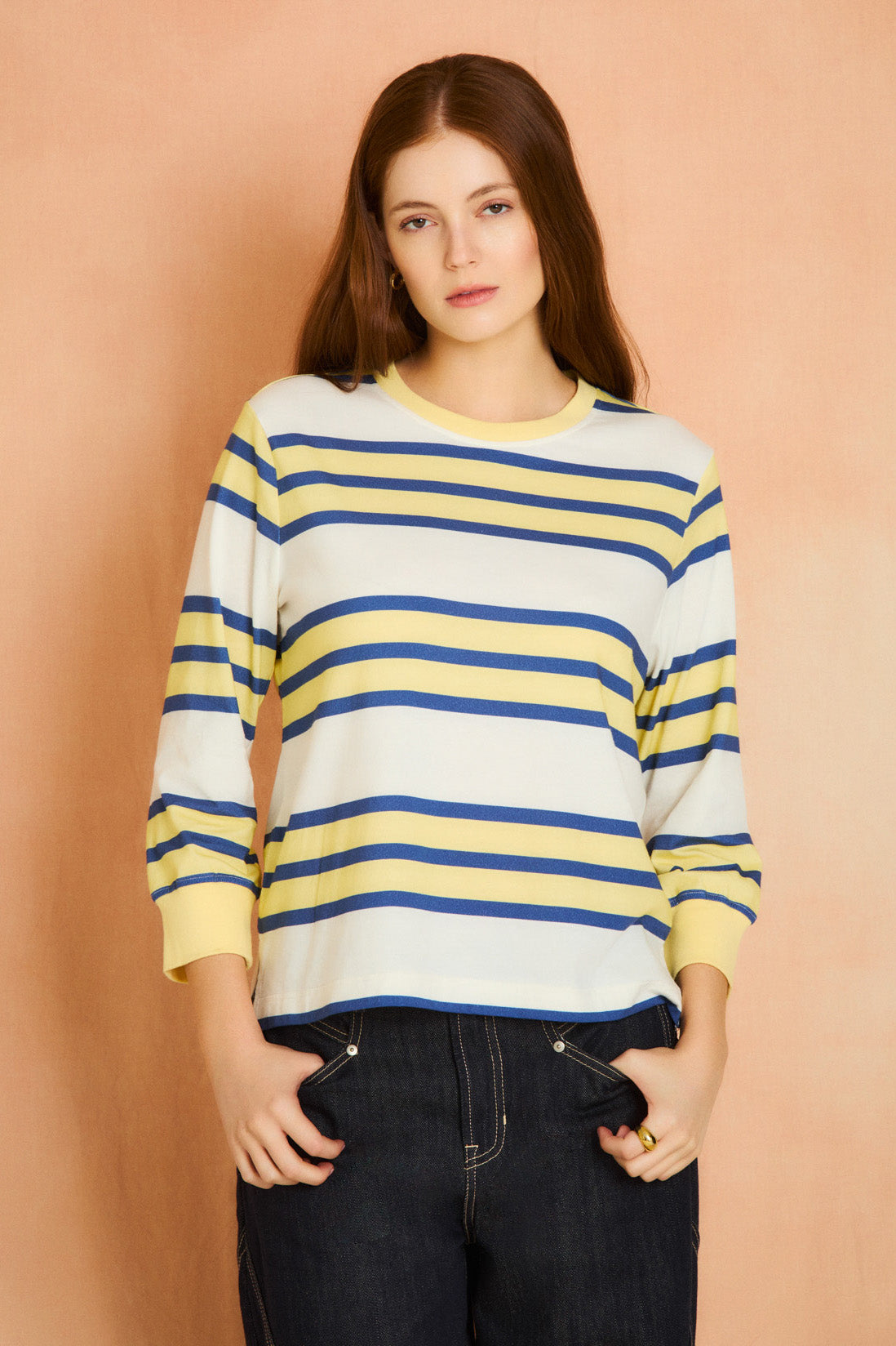 Sunlight 3/4 Sleeve Striped Knit Top