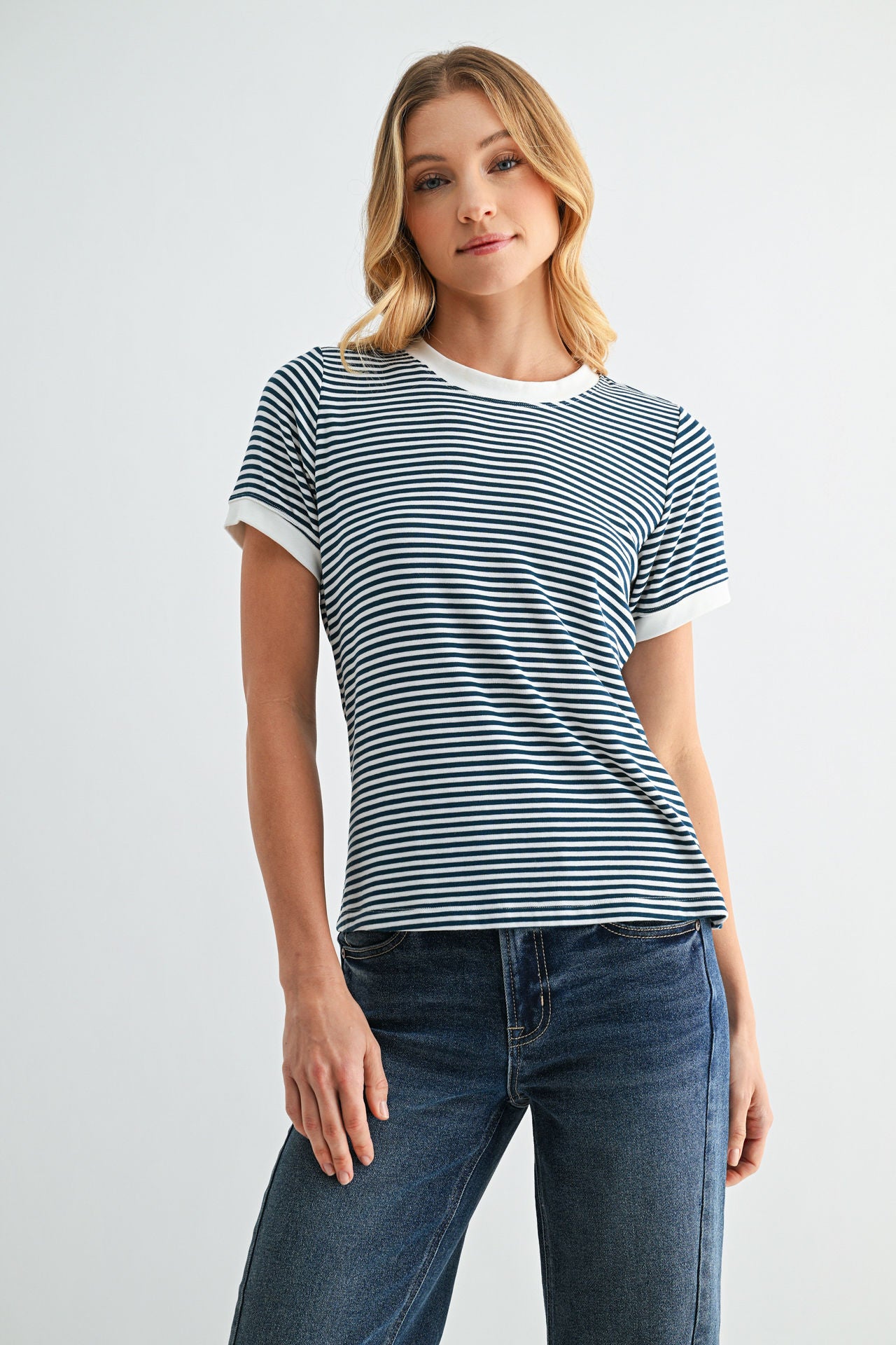 Navy Stripe Ringer Tee