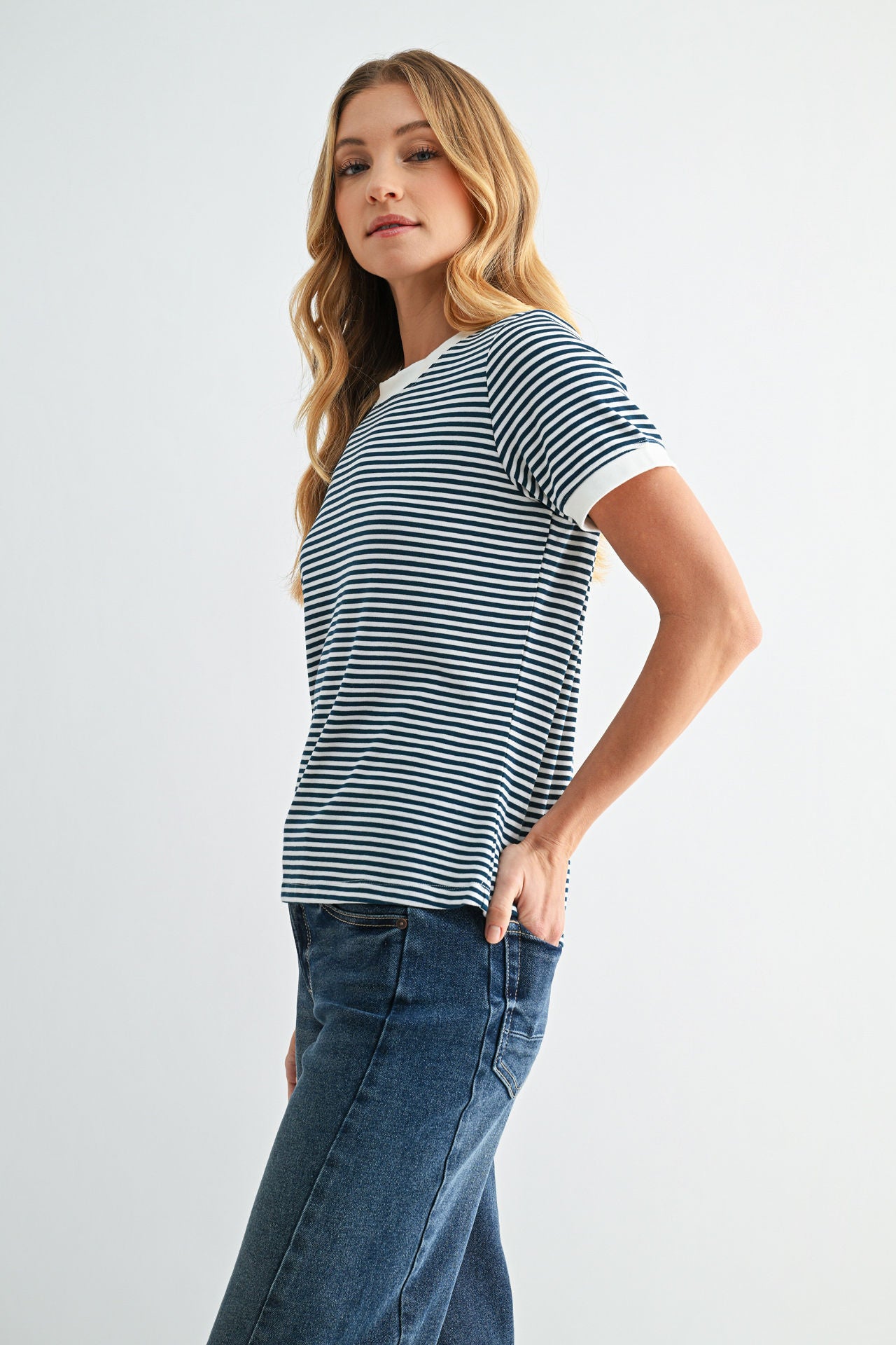 Navy Stripe Ringer Tee