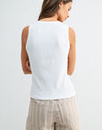 White Square Neck Tank