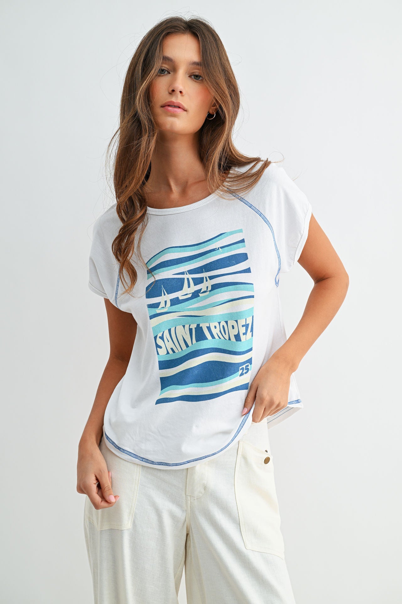 White Raglan Sleeve Graphic Tee