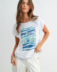 White Raglan Sleeve Graphic Tee