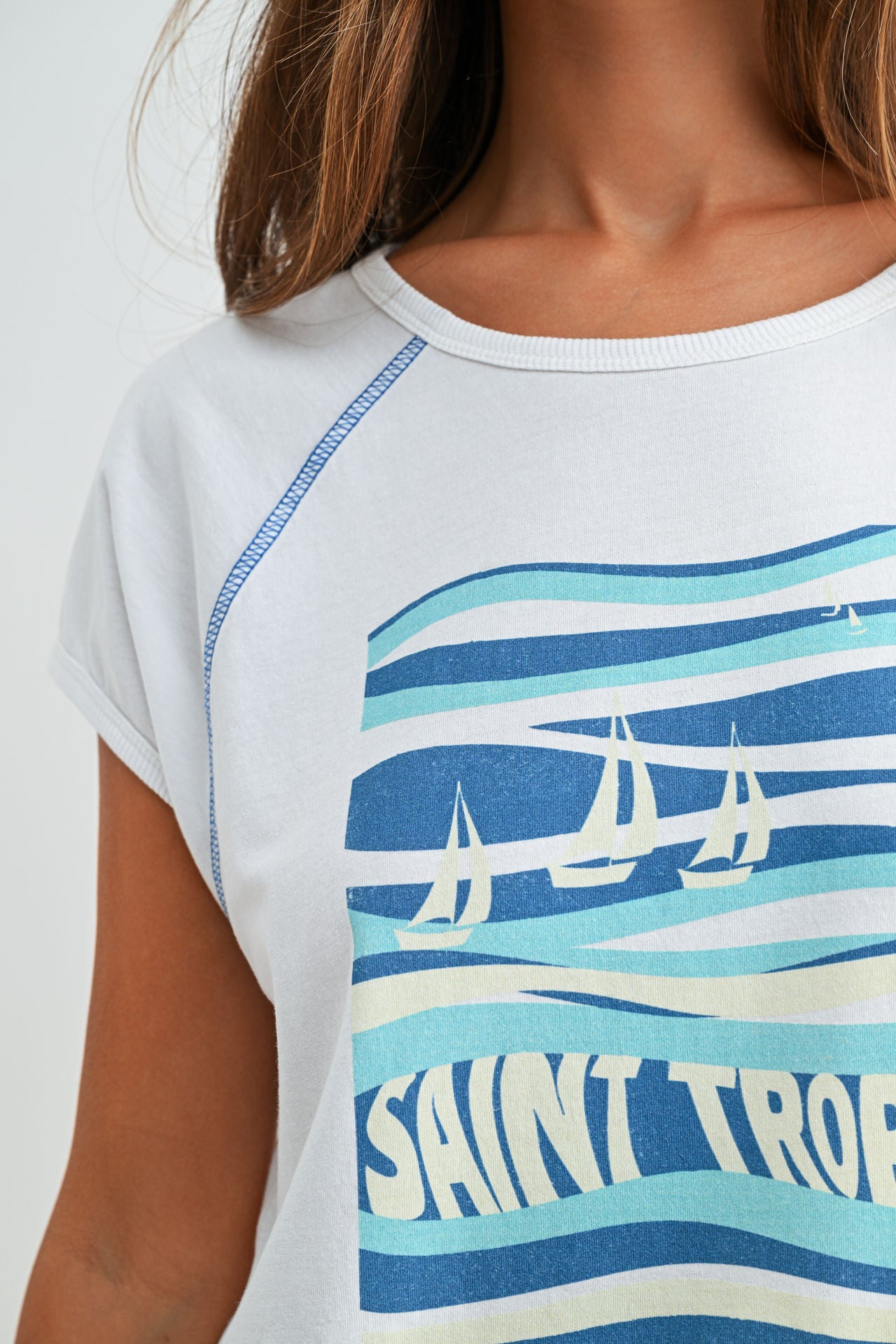White Raglan Sleeve Graphic Tee