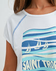 White Raglan Sleeve Graphic Tee