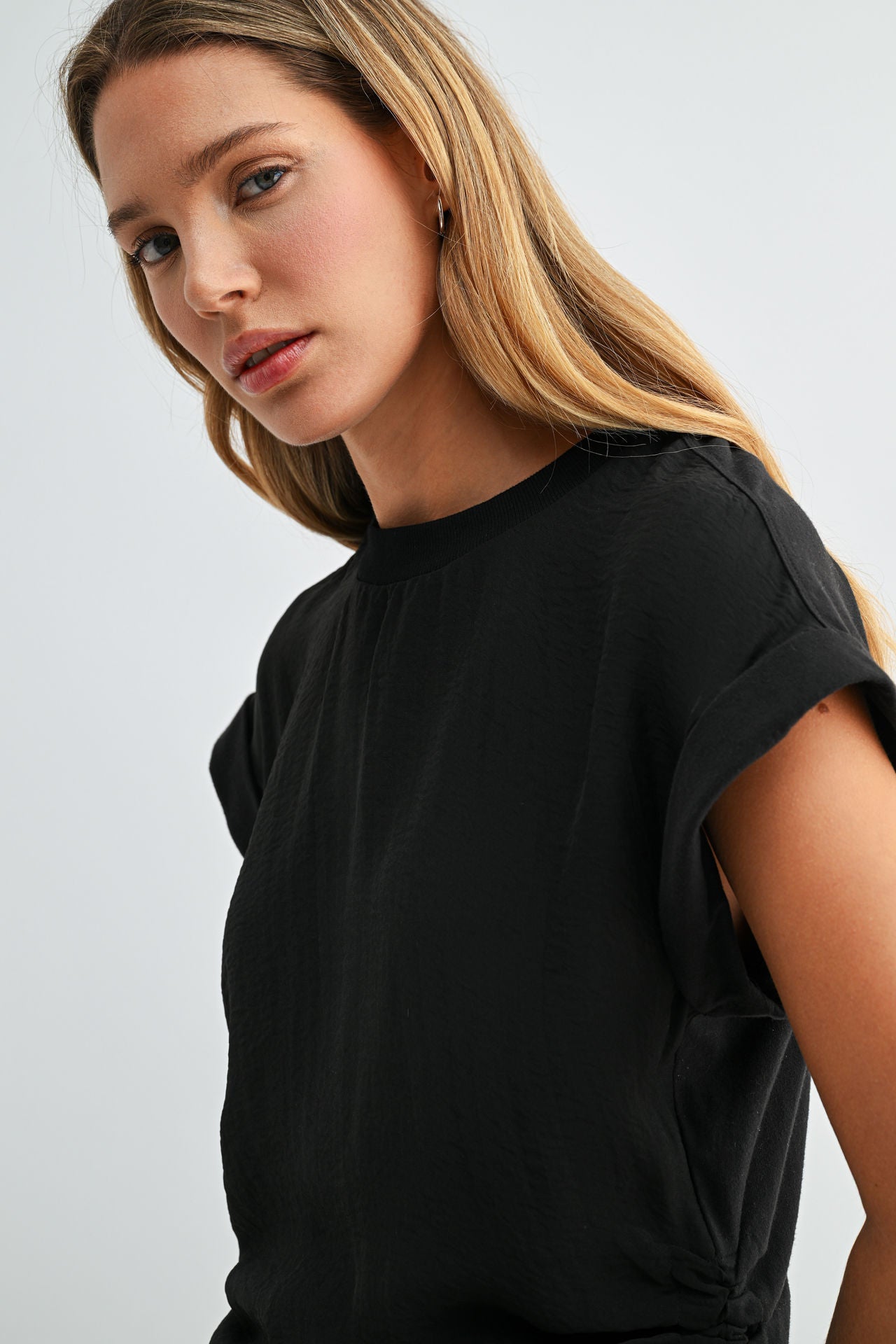 Black Cropped Drawstring Tee