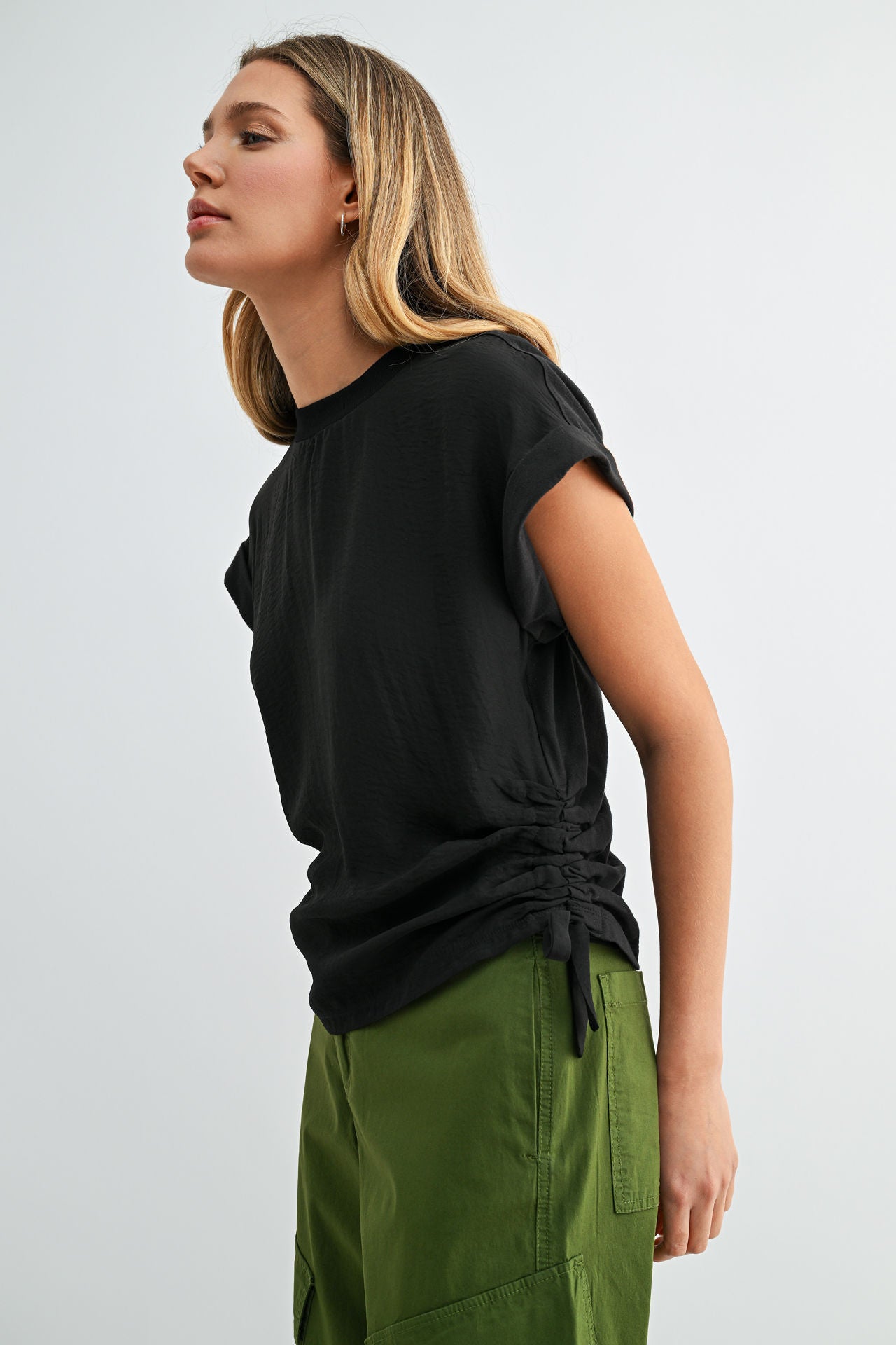 Black Cropped Drawstring Tee