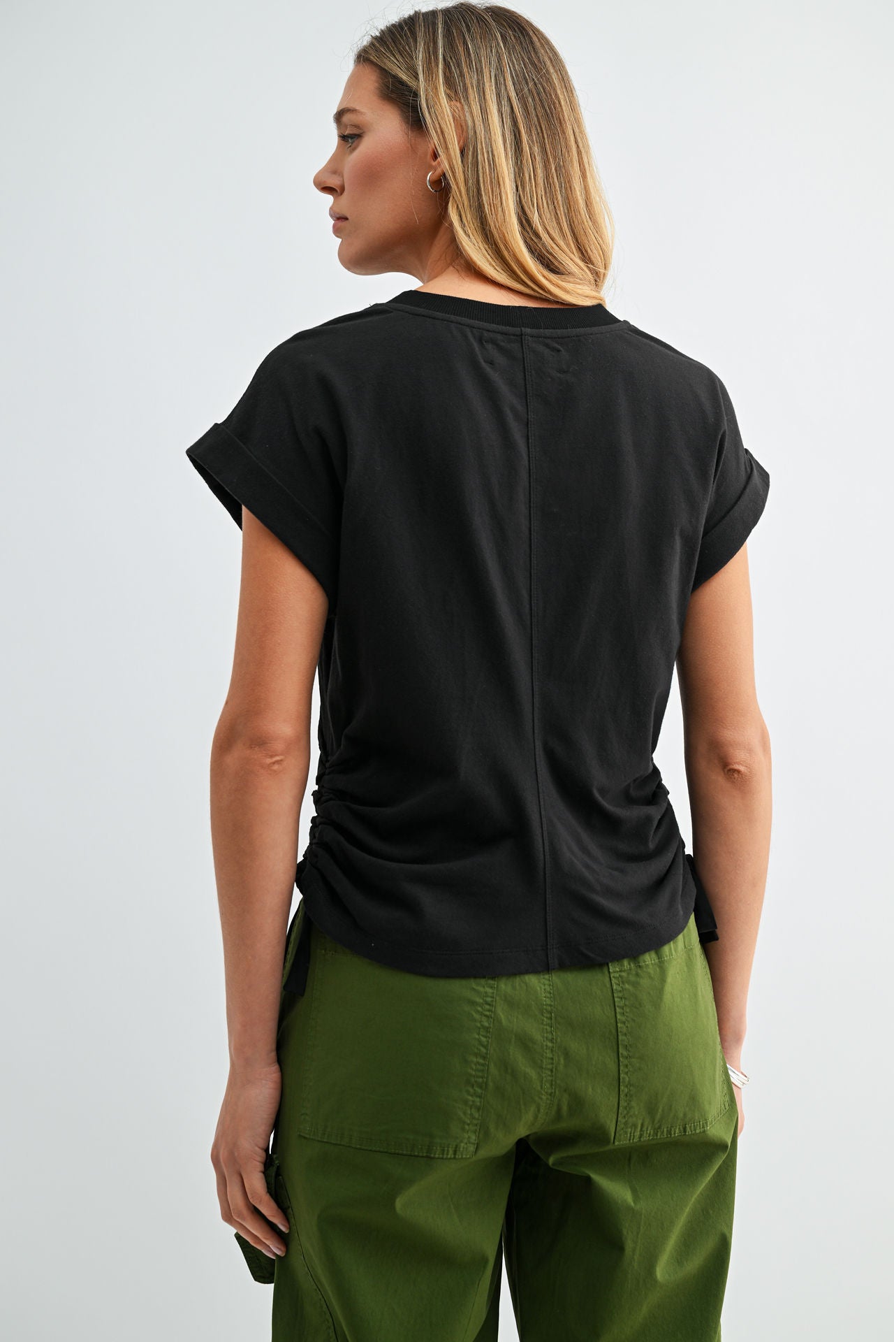Black Cropped Drawstring Tee