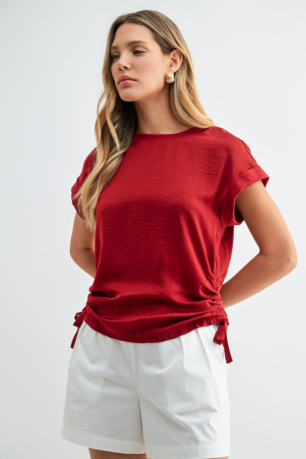 Brick Cropped Drawstring Tee