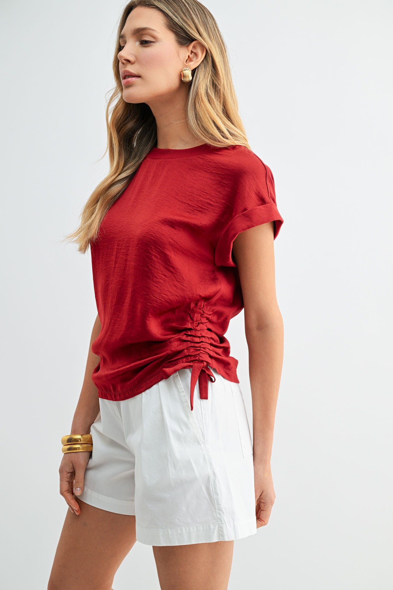 Brick Cropped Drawstring Tee