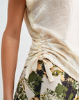Cream Cropped Drawstring Tee