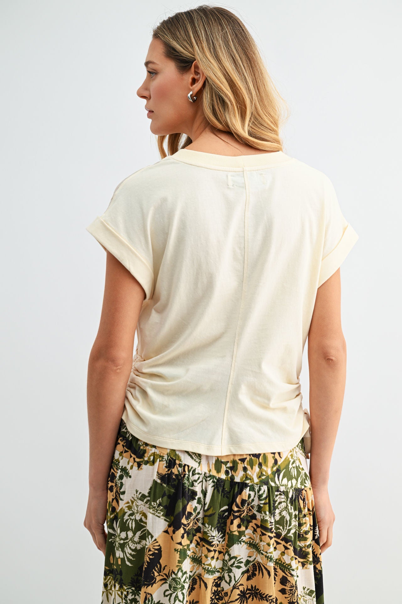 Cream Cropped Drawstring Tee