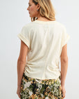 Cream Cropped Drawstring Tee