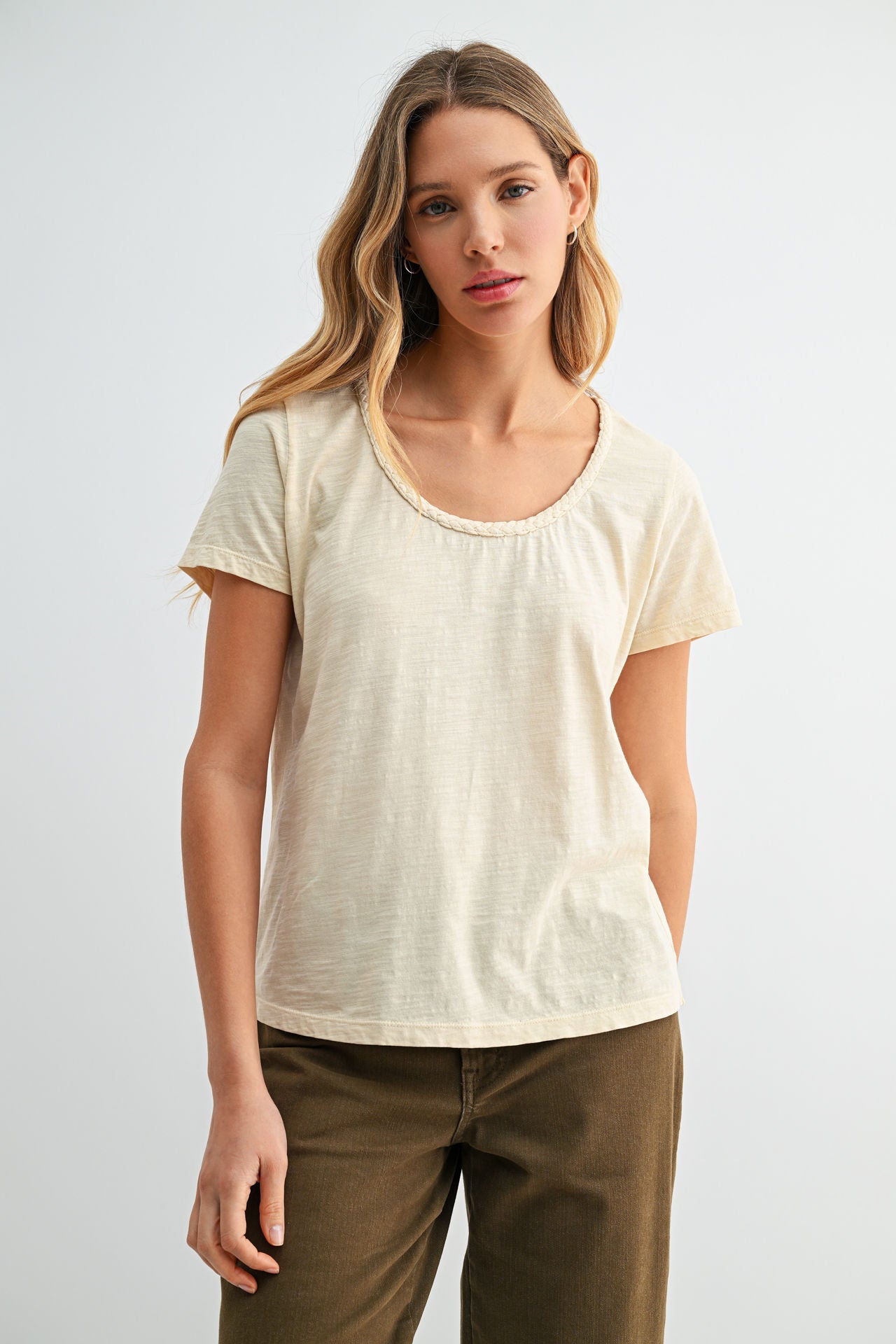 Parchment Braided Neck Tee