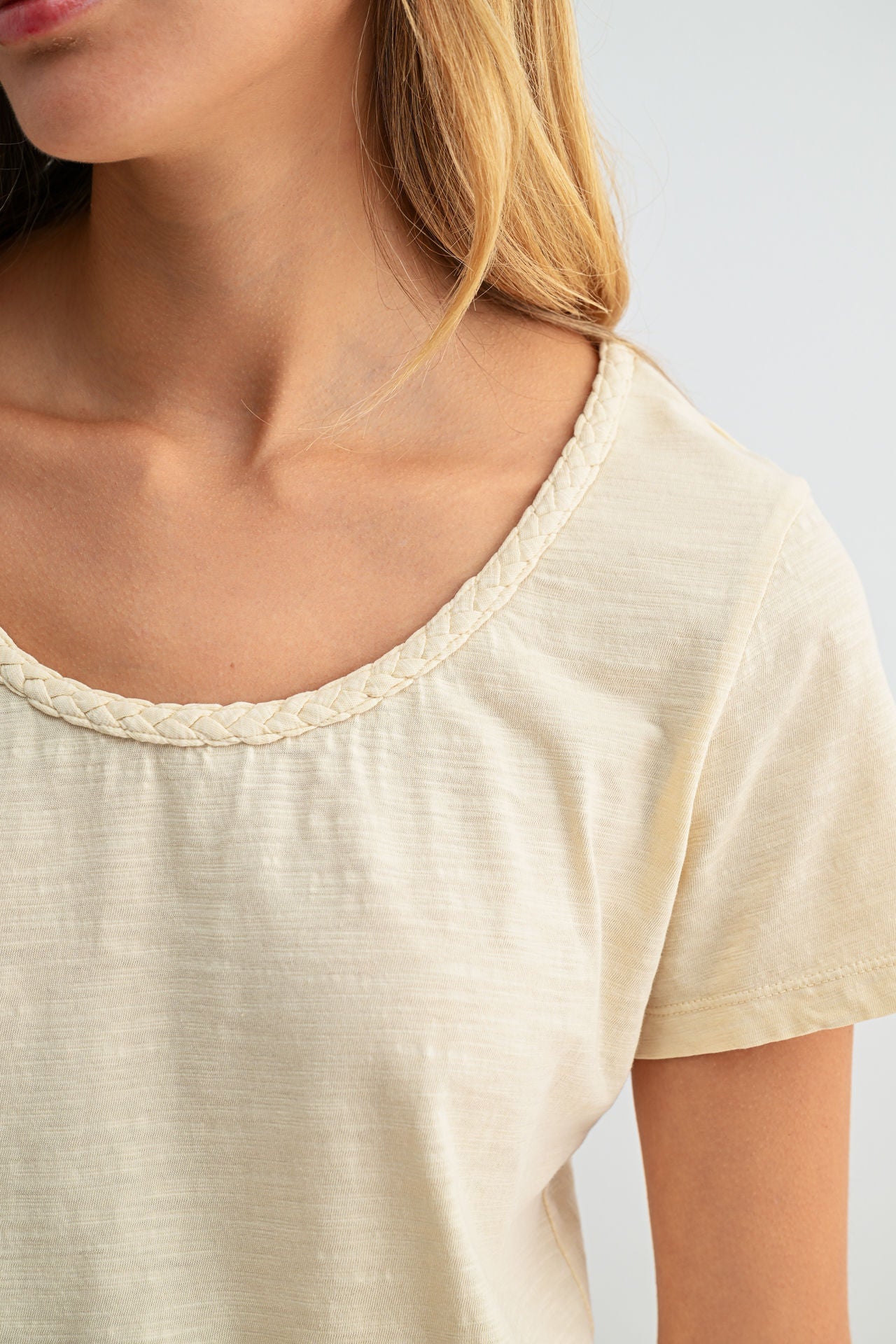 Parchment Braided Neck Tee