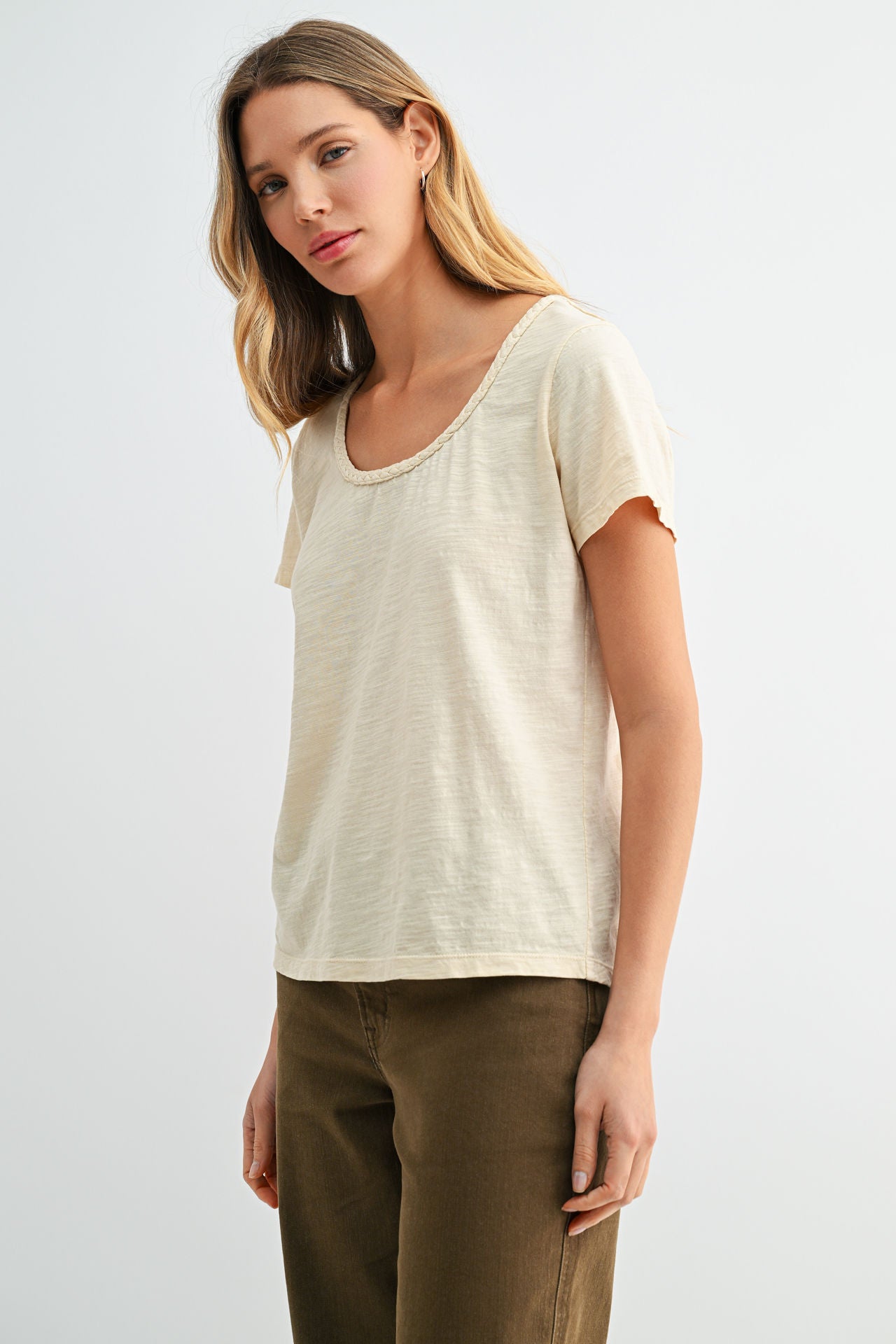 Parchment Braided Neck Tee